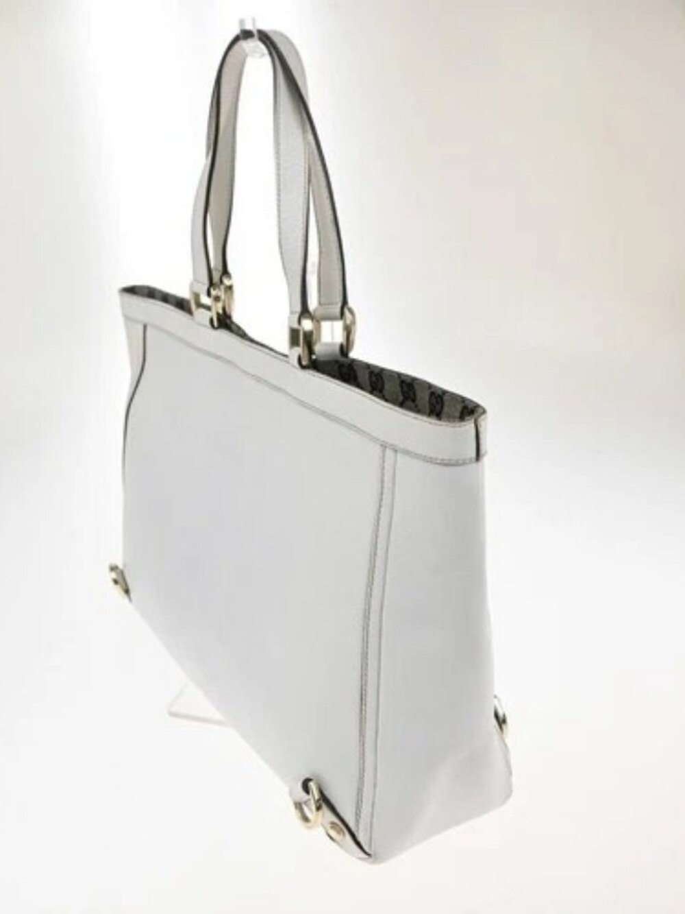 GUCCI Logo GG Pattern Abbey Shoulder Tote Bag Canvas Leather White GHW 34TA557 - Picture 4 of 16